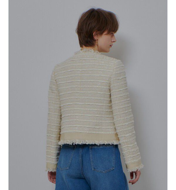 allureville「ジオリカツイードラウンドネックジャケット」|ノーカラージャケット|