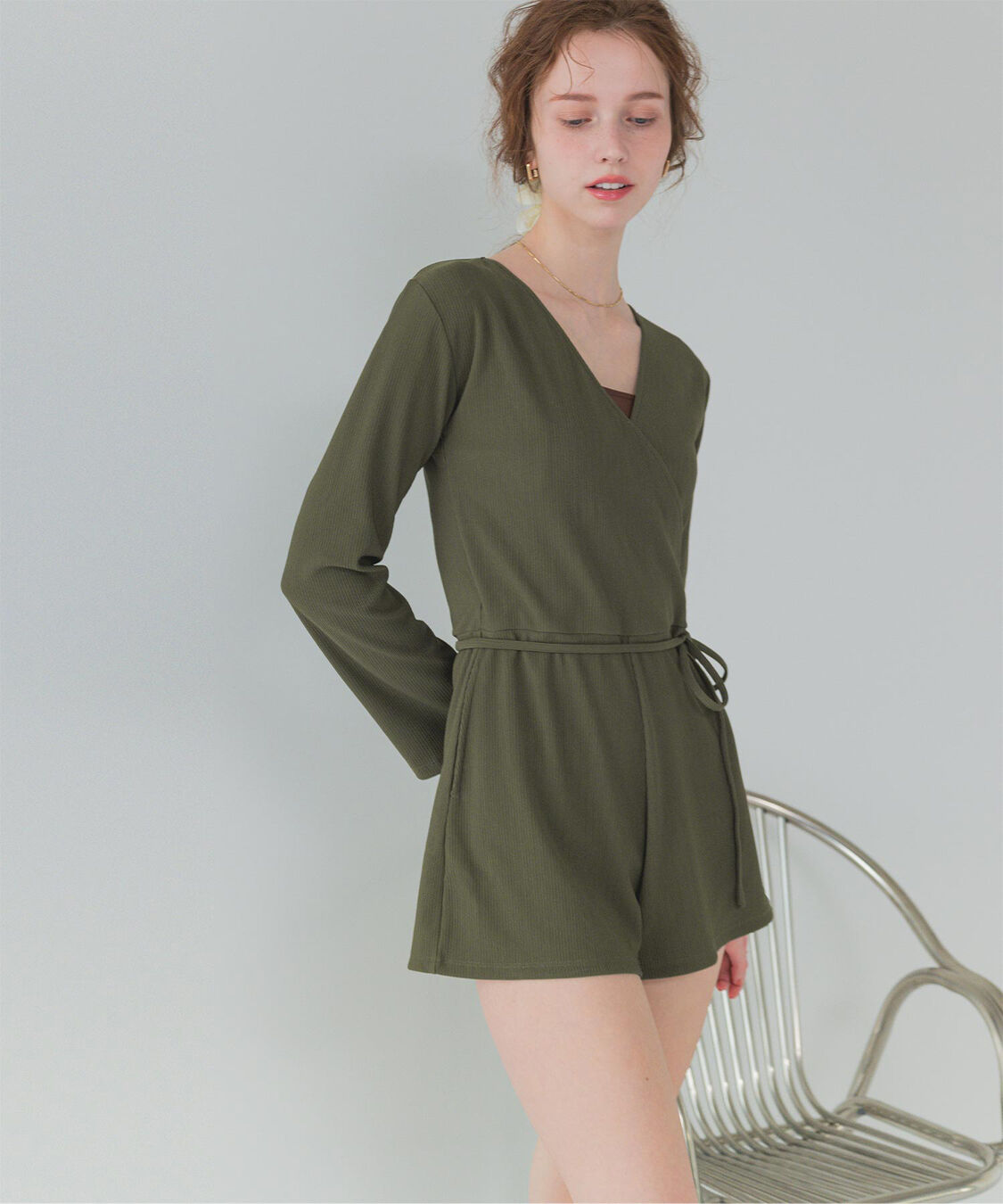 SEA DRESS「カシュクールオールインワン」|コンビネゾン|カーキ