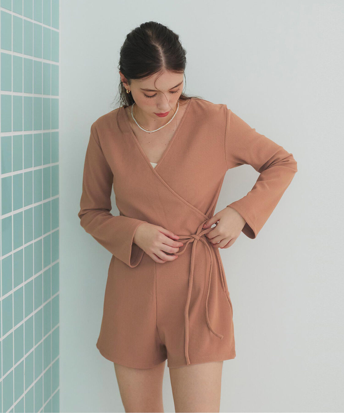 SEA DRESS「カシュクールオールインワン」|コンビネゾン|ピンクブラウン