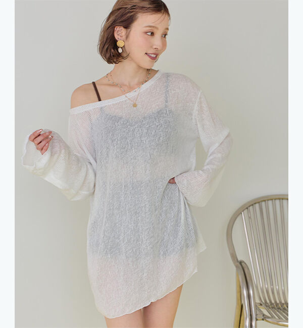 SEA DRESS「シアートップス付ビキニ/セット水着」|ビキニ|ｵﾌﾎﾜｲﾄ/ﾌﾞﾗｳﾝ