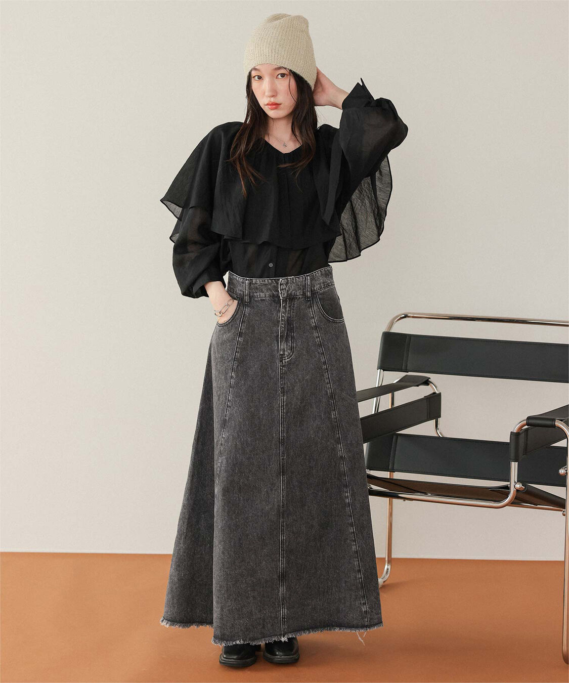 titivate「ハイウエストボリュームフレアデニムスカート」|スカート|