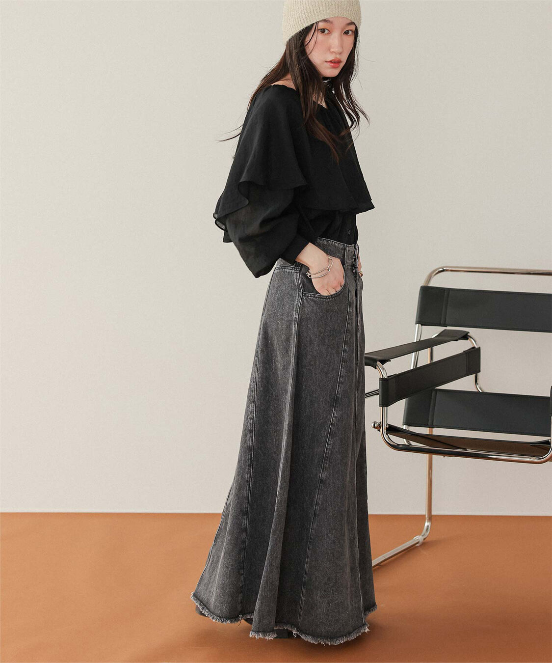 titivate「ハイウエストボリュームフレアデニムスカート」|スカート|