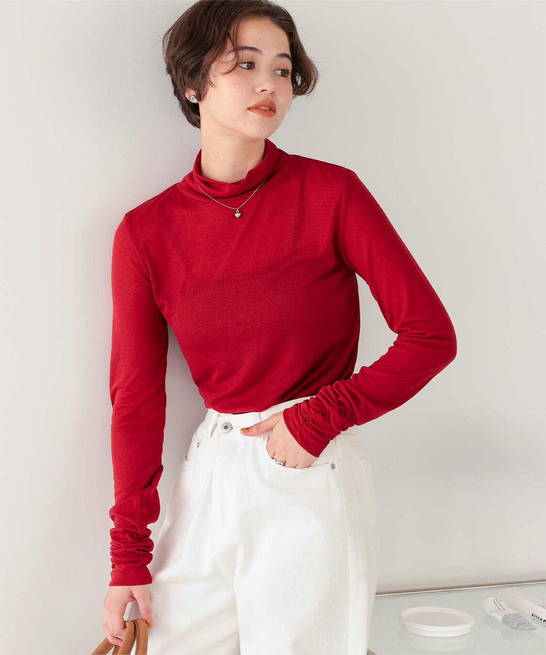 titivate「着心地抜群シアーハイネックトップス」|Tシャツ・カットソー|レッド