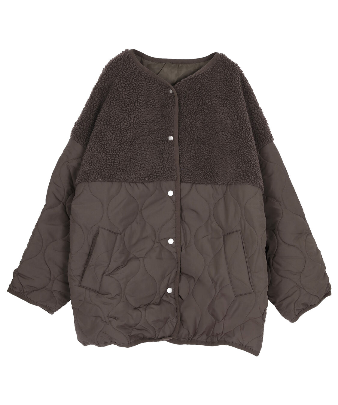 titivate「ボア切替キルティングショートコート」|ノーカラーコート|