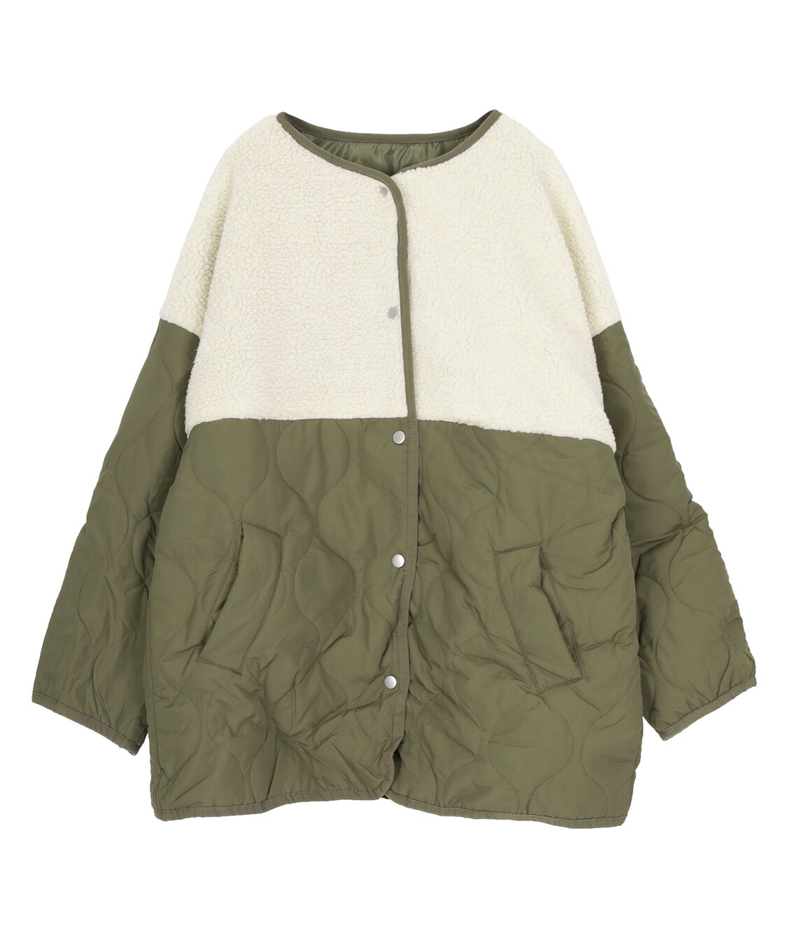 titivate「ボア切替キルティングショートコート」|ノーカラーコート|