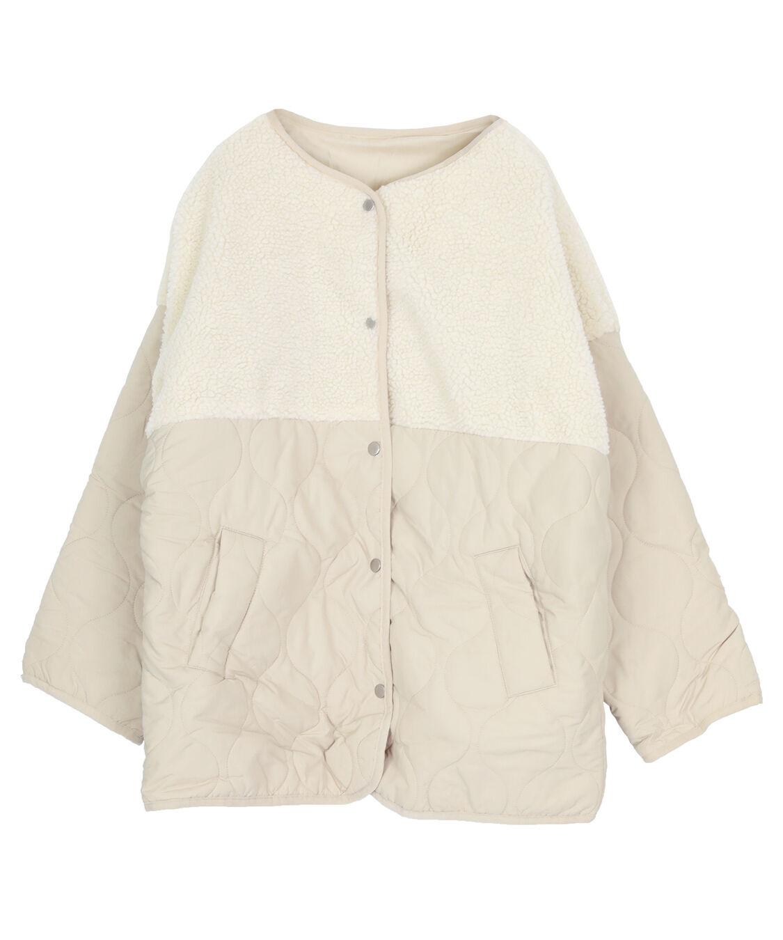 titivate「ボア切替キルティングショートコート」|ノーカラーコート|