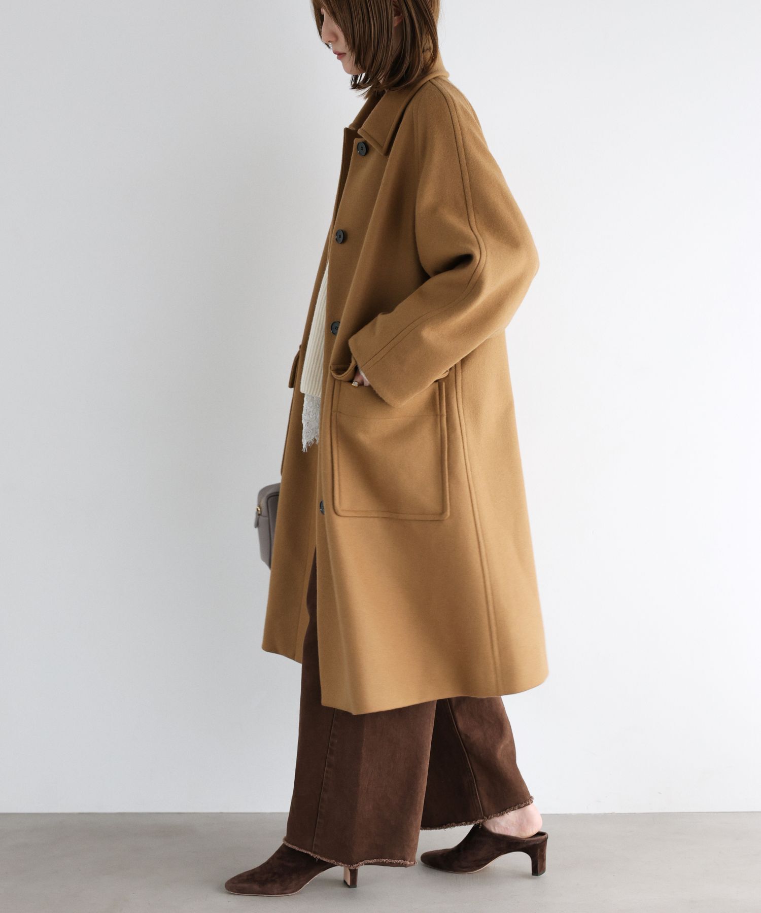 BABYLONE「ダブルメルトンステンカラーコート」|ステンカラーコート|