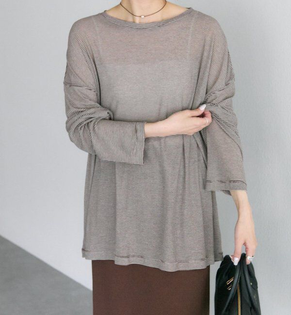  「ミジンボーダーロングスリーブカットソー」|Tシャツ・カットソー|ブラウン系その他