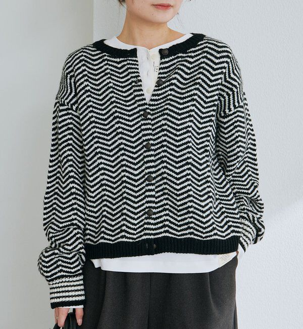  「ヘリンボーン編みニットカーディガン」|カーディガン|