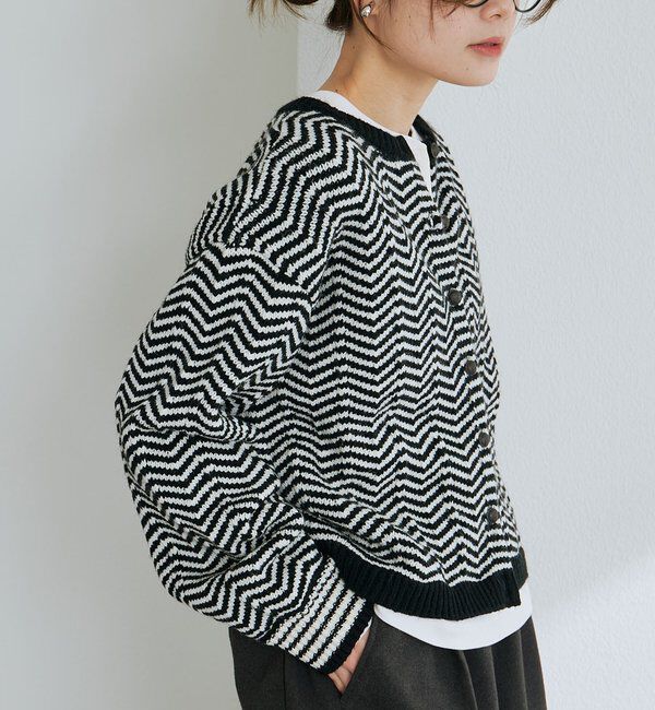  「ヘリンボーン編みニットカーディガン」|カーディガン|