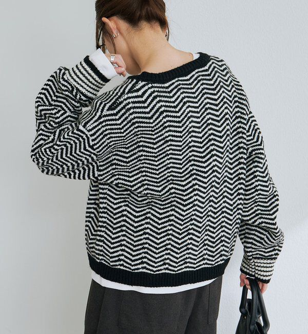  「ヘリンボーン編みニットカーディガン」|カーディガン|