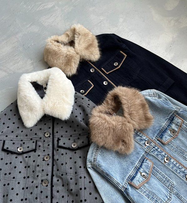  「衿ファー配色ジャケット」|ダウン|