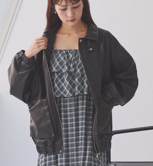  「WEB限定【ロングシーズン活躍！】オーバーサイズ合皮ブルゾン」|ダウンベスト・ベスト|