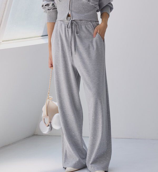  「セットアップ対応／裾ビジューカットパンツ」|その他|グレー