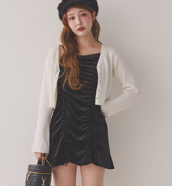  「レース付きドロストチュニック」|ワンピース|ブラック