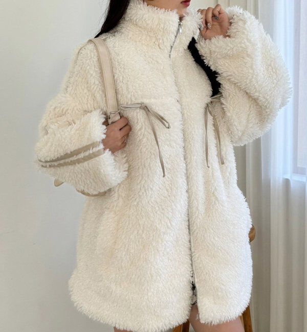  「【リバイバル】リボンボアブルゾン/リボン取り外し可能」|ダウンベスト・ベスト|