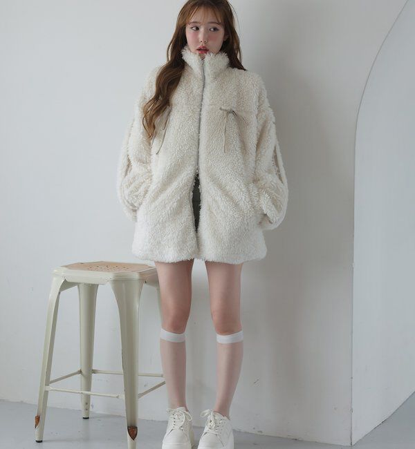  「【リバイバル】リボンボアブルゾン/リボン取り外し可能」|ダウンベスト・ベスト|