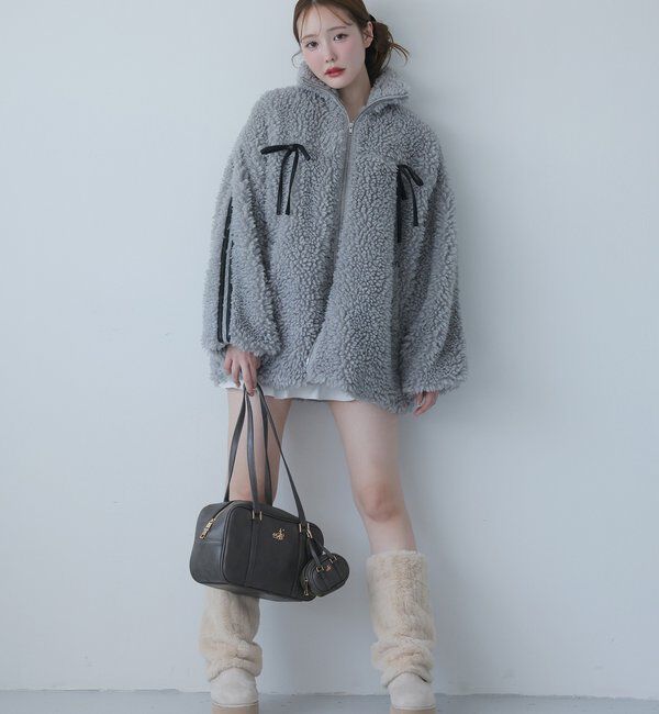  「【リバイバル】リボンボアブルゾン/リボン取り外し可能」|ダウンベスト・ベスト|