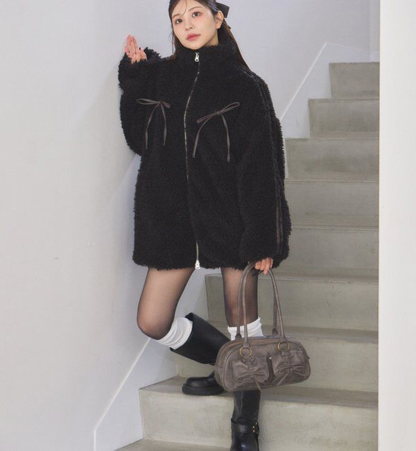  「【リバイバル】リボンボアブルゾン/リボン取り外し可能」|ダウンベスト・ベスト|