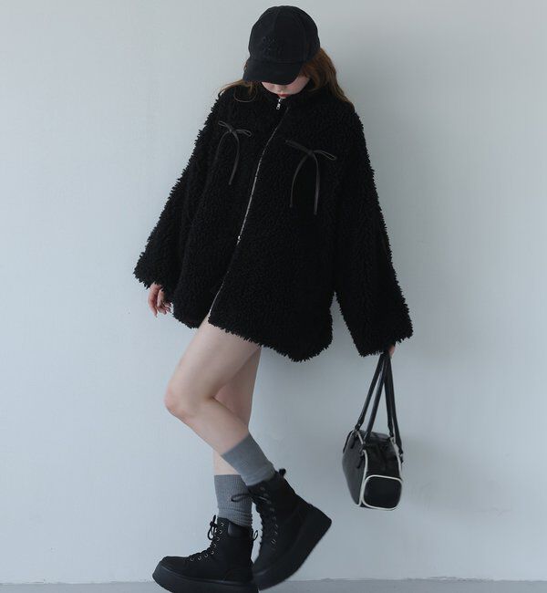  「【リバイバル】リボンボアブルゾン/リボン取り外し可能」|ダウンベスト・ベスト|