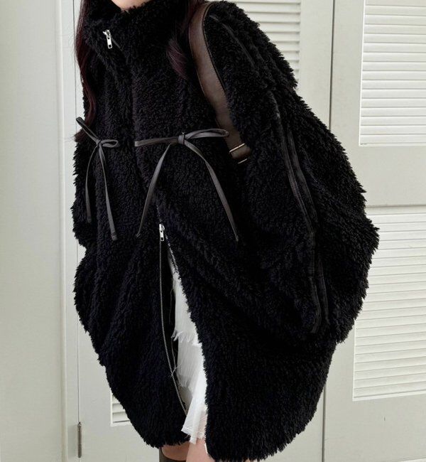  「【リバイバル】リボンボアブルゾン/リボン取り外し可能」|ダウンベスト・ベスト|