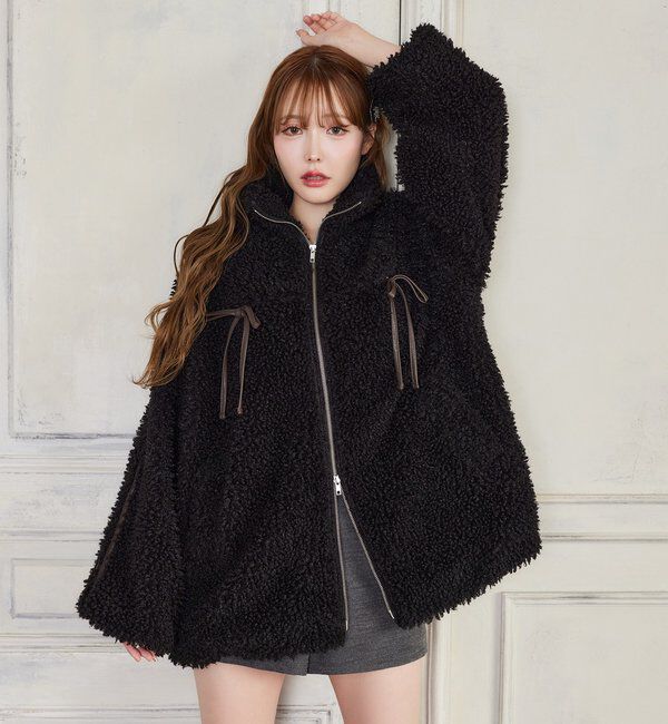  「【リバイバル】リボンボアブルゾン/リボン取り外し可能」|ダウンベスト・ベスト|