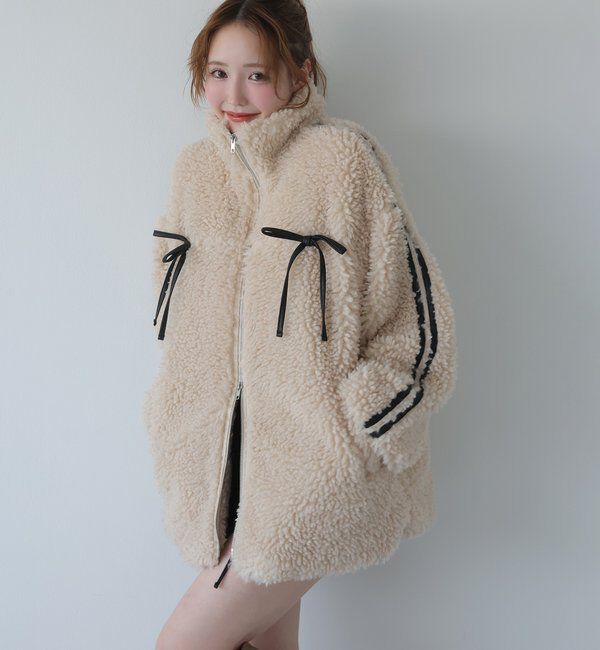  「【リバイバル】リボンボアブルゾン/リボン取り外し可能」|ダウンベスト・ベスト|ベージュ