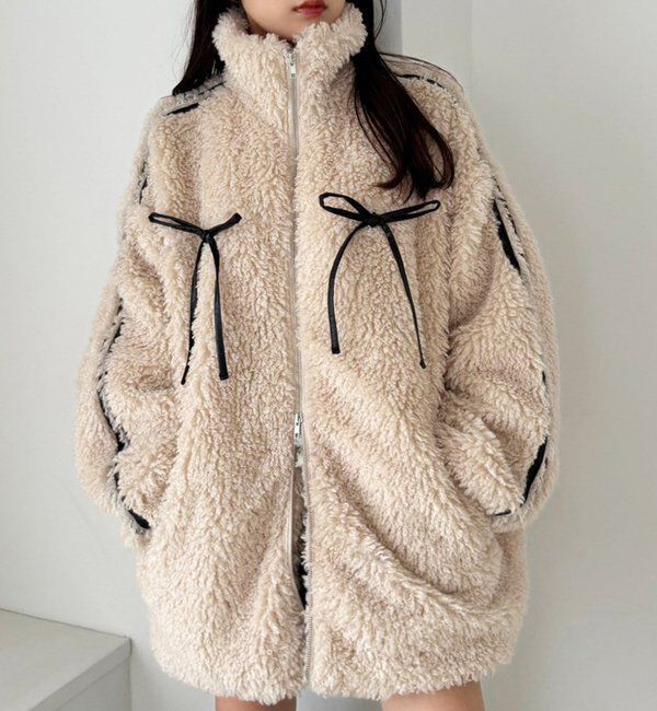  「【リバイバル】リボンボアブルゾン/リボン取り外し可能」|ダウンベスト・ベスト|