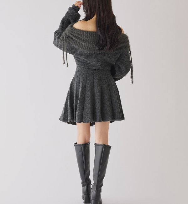  「オフショルプリーツニットミニワンピ」|ワンピース|