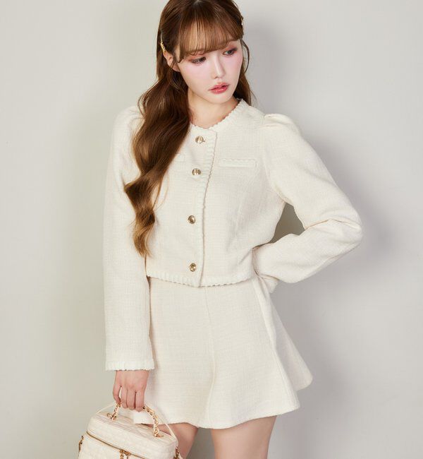  「【セットアップ対応】ノーカラーツイードジャケット」|ダウンベスト・ベスト|