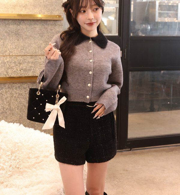  「シャギー襟配色ポロニット」|ニット・セーター|