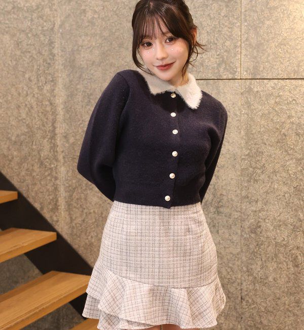  「シャギー襟配色ポロニット」|ニット・セーター|