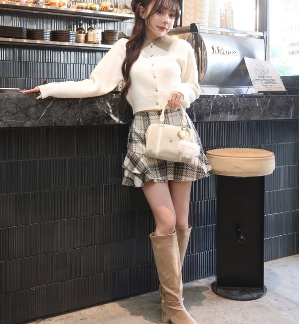  「シャギー襟配色ポロニット」|ニット・セーター|