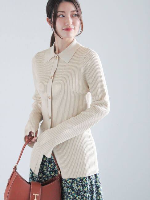 Te chichi「リブポロカラーニットカーディガン《2025spring catalog item》」|カーディガン|グレー
