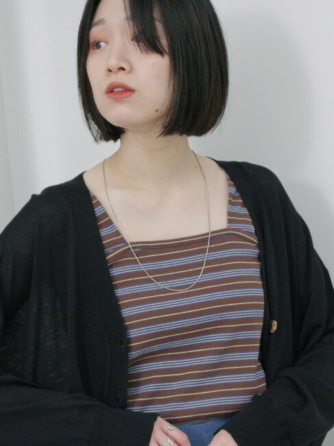 Samansa Mos2 blue「マルチボーダータンク」|Tシャツ・カットソー|ブラウン