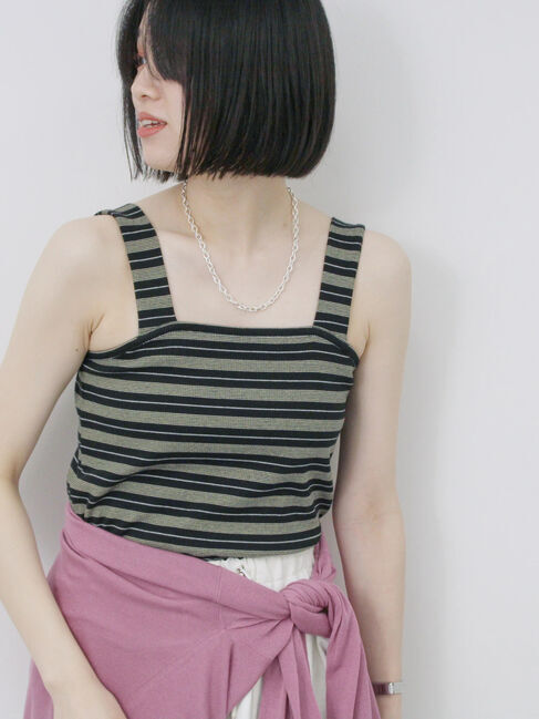 Samansa Mos2 blue「マルチボーダータンク」|Tシャツ・カットソー|