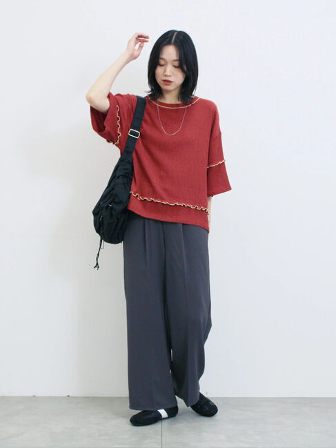 Samansa Mos2 blue「配色メローアソートプルオーバー」|Tシャツ・カットソー|