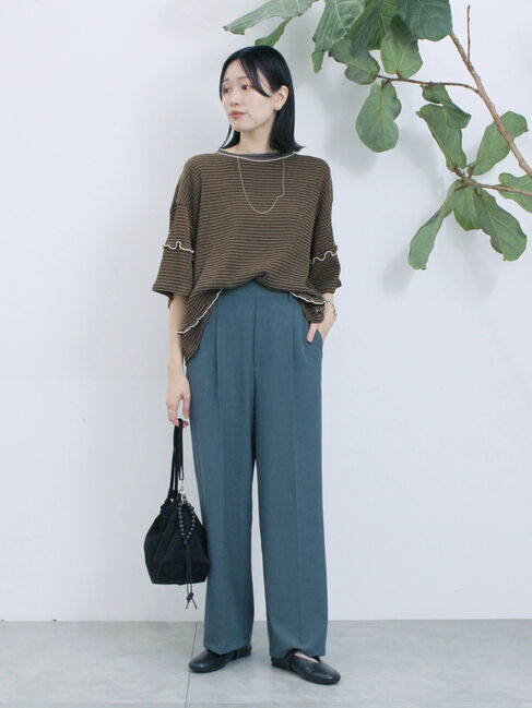 Samansa Mos2 blue「配色メローアソートプルオーバー」|Tシャツ・カットソー|