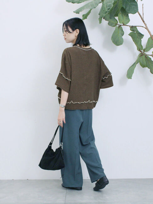 Samansa Mos2 blue「配色メローアソートプルオーバー」|Tシャツ・カットソー|