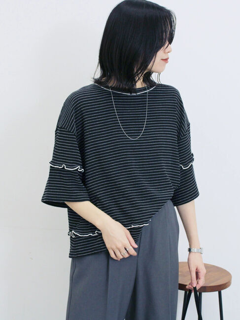 Samansa Mos2 blue「配色メローアソートプルオーバー」|Tシャツ・カットソー|