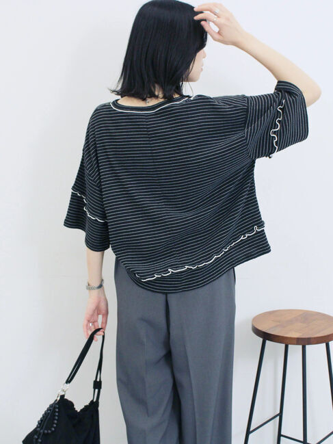 Samansa Mos2 blue「配色メローアソートプルオーバー」|Tシャツ・カットソー|