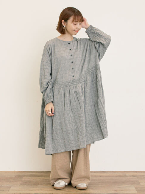 Samansa Mos2「シャーリング切替ふんわりチュニック」|シャツ・ブラウス|チャコールグレー