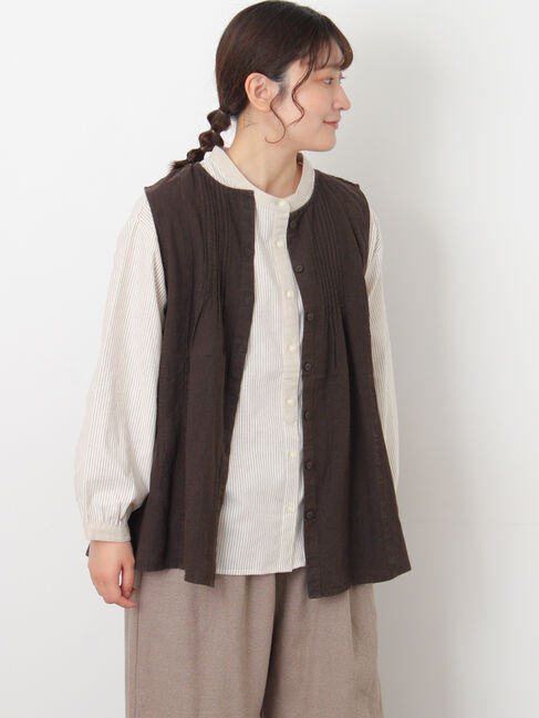 Samansa Mos2「【Cross&times;Linen】ピンタックベスト」|ダウンベスト・ベスト|