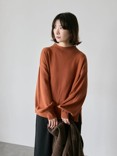 Samansa Mos2 blue「【Hug knit】袖ボリュームハイネックプルオーバー」|ニット・セーター|