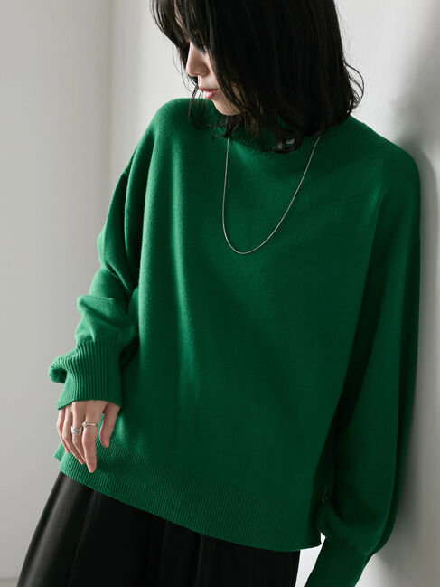 Samansa Mos2 blue「【Hug knit】袖ボリュームハイネックプルオーバー」|ニット・セーター|グリーン