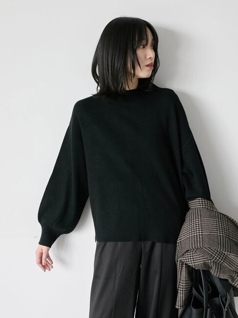 Samansa Mos2 blue「【Hug knit】袖ボリュームハイネックプルオーバー」|ニット・セーター|ブラック