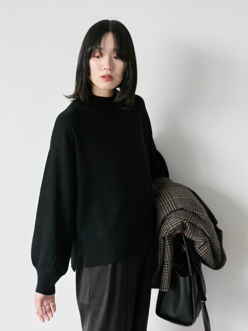 Samansa Mos2 blue「【Hug knit】袖ボリュームハイネックプルオーバー」|ニット・セーター|