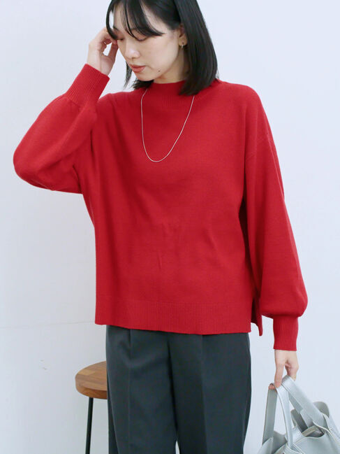 Samansa Mos2 blue「【Hug knit】袖ボリュームハイネックプルオーバー」|ニット・セーター|