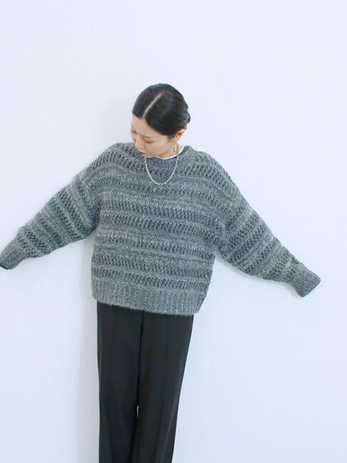 Samansa Mos2 blue「透かし柄ニットプルオーバー」|ニット・セーター|