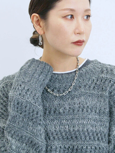 Samansa Mos2 blue「透かし柄ニットプルオーバー」|ニット・セーター|